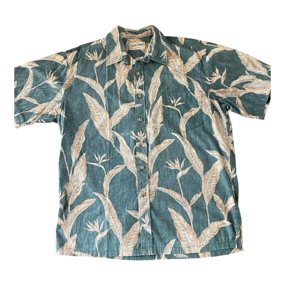 Vintage Cooke Street Mens Large Hawaiian Shirt Reverse‎ Print Floral Made In USA